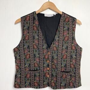 Vintage 90s Tapestry Vest Medium Floral Dark Academia Fairy Grunge Earth Tones